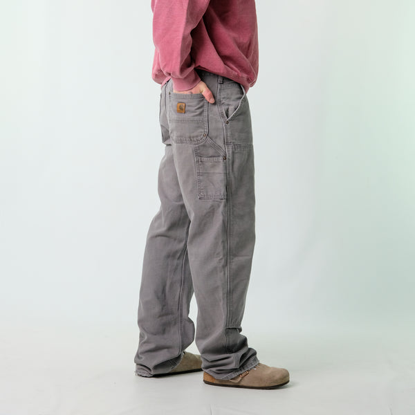 Grey 90s Carhartt Canvas Carpenter Baggy Jeans Pants (34x36")